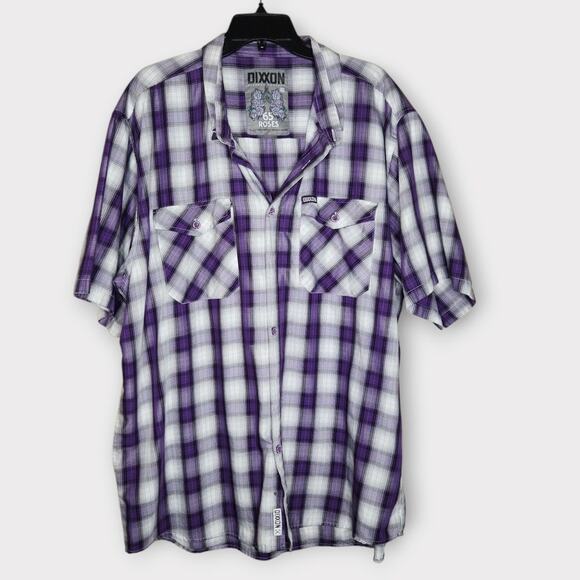 Dixxon 65 Roses Purple Plaid Short Sleeve Button Down Shirt Men's 3X - Picture 2 of 9